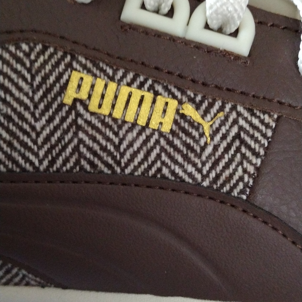 Puma Brown and Cream Herringbone Low-Top Sneakers - Picture 2 of 9